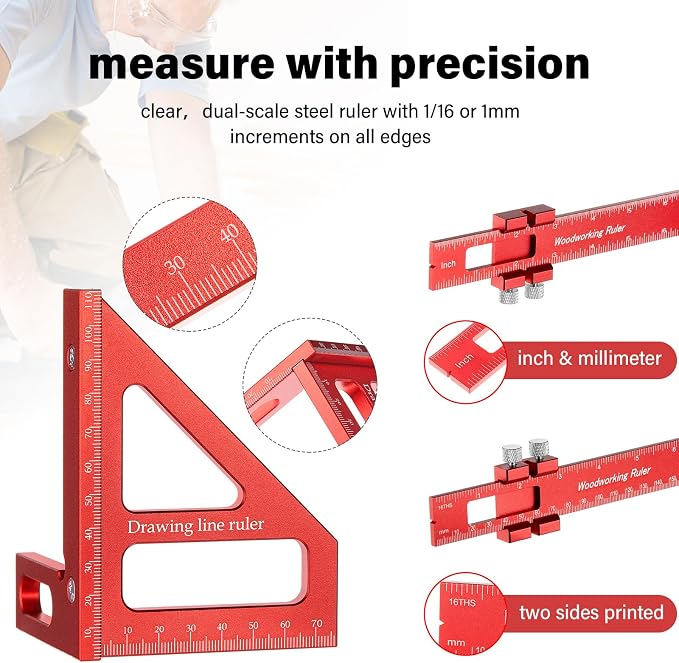 4 Pcs Woodworking Ruler, Metal Precision Pocket Rulers 12, 6 Inch - Image 4