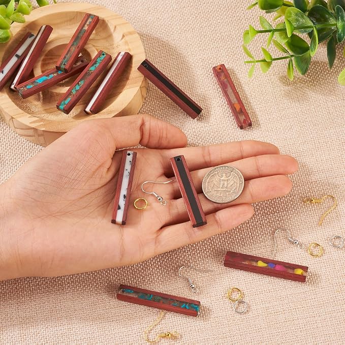 FASHEWELRY 12Pcs Wood Resin Earrings Charms Rectangle Wooden Earring Blanks - Image 7