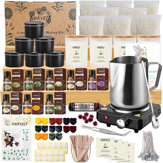 FAIRYELF Soy Candle Making Kit for Adults & Hot Plate, DIY Starter Supplies | by FAIRYELF