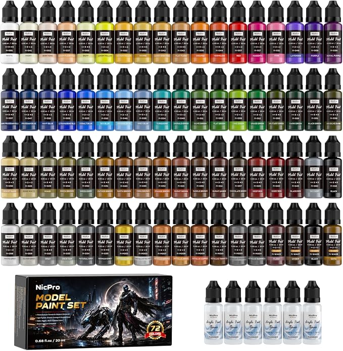 Nicpro 72 Colors Model Paint Set, 20ml Ready to Use Modeling Acrylic Paints | by Nicpro