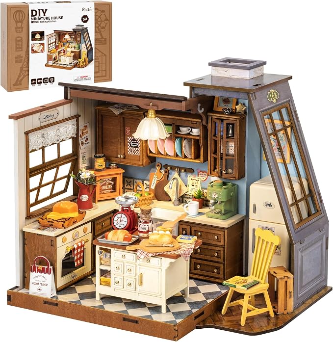 Rolife DIY Miniature House Kit for Adults, Baking Kitchen Mini Wooden Dollhouse by Rolife