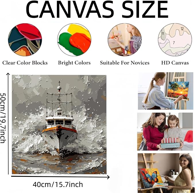Painting by Numbers Kit for Adults Beginner, Ship Art Paint by Numbers Easy for - Image 6