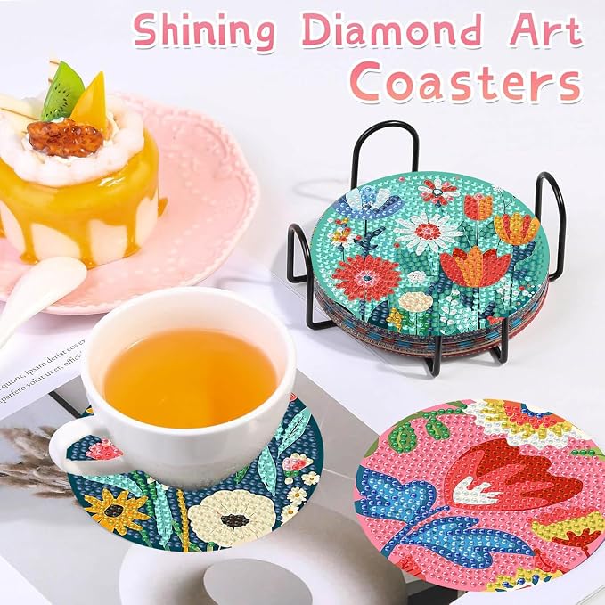 Benjenes 8PCS Flowers Diamond Art Coasters Kit - Image 6