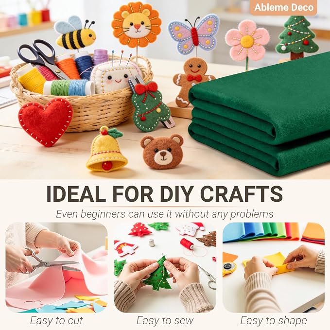 Hunter Green Felt Fabric Sheets 18" x 18" 1.6mm Soft Craft Felt | Soft Precut - Image 4