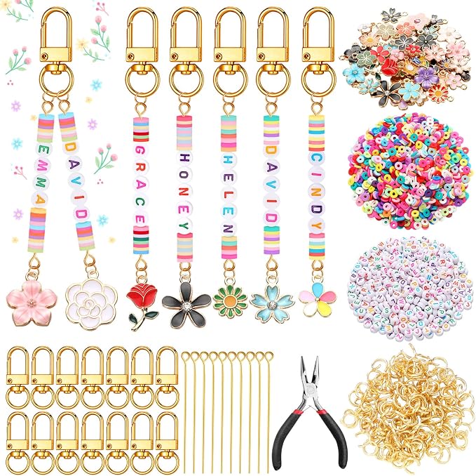 Tondiamo 2823 Pcs Bead Keychain DIY Craft Making Kit Bag Charms Key Ring by Tondiamo