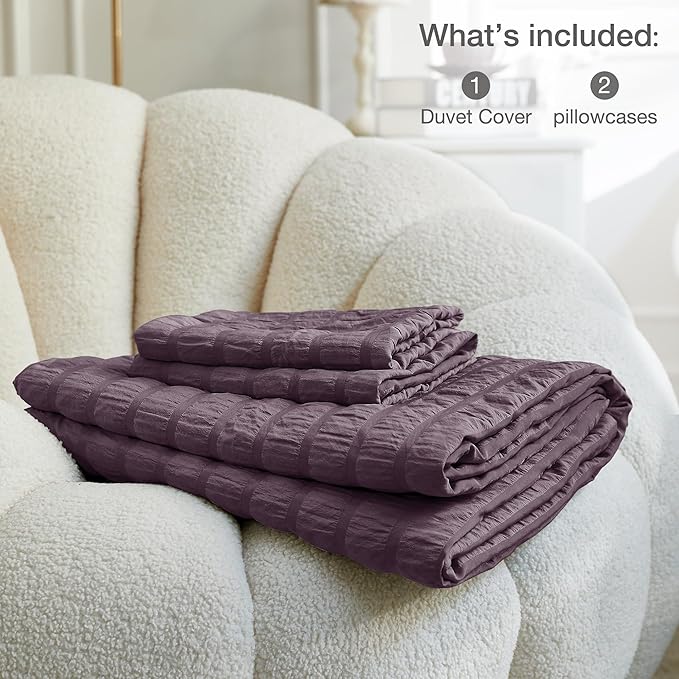 JELLYMONI Purple Duvet Cover Cal King Size, Soft Breathable Seersucker Duvet - Image 6