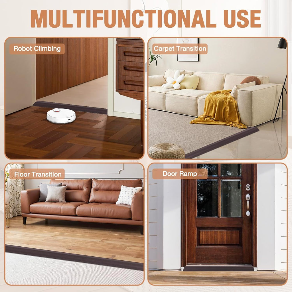 Floor Transition Strip Self Adhesive Vinyl Door Threshold for Doorways Carpet Edging Trim Overlap Edge Reducer for Laminate Floor, Carpet, Tile (Dark Walnut Grain, 3/5" to 4/5", 6.6Ft)