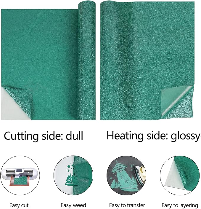 guangyintong Heat Transfer Vinyl Glitter Green HTV Rolls, Glitter HTV Vinyl - Image 4