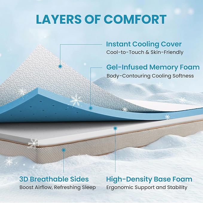 BedStory Cooling Mattress Topper Queen Size, 3 Inch Gel Infused Memory Foam - Image 2