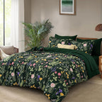 Yiran King Size Comforter Set 7 Piece, Dark Green Floral Bedding Set, Bed in a - Image 2