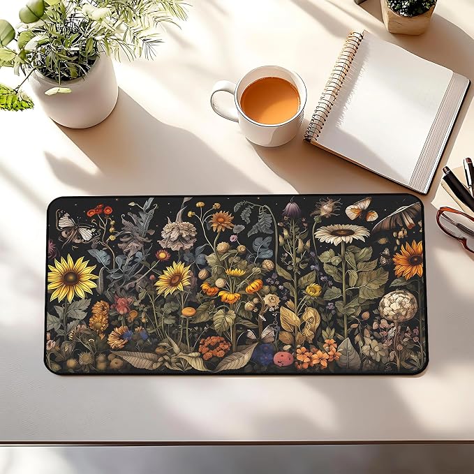 Retro Mouse Pad XXL， Flower Sunflower Plant Desk Mat, Long Computer Mat - Image 3