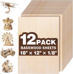 12 Pack Basswood Sheets for Crafts, Wood Burning, Architectural Models by MITINU