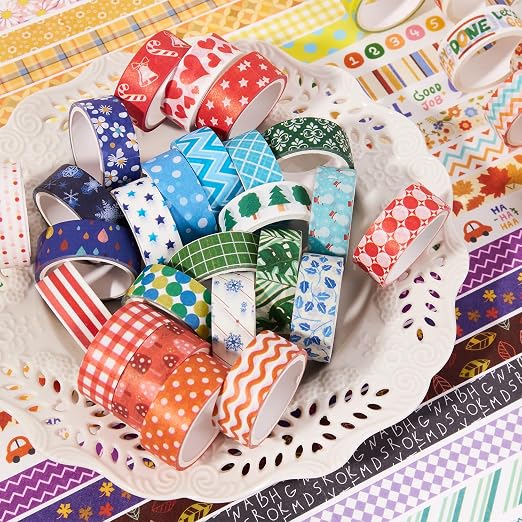 emmoolife 50 Rolls Washi Tape Set, 15mm Wide Rainbow Colored Tape Aesthetic - Image 6