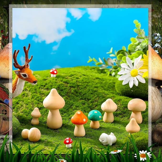 Vicenpal 40 Pcs Unfinished Wooden Mushroom 14 Size Natural Wood Mushrooms - Image 7