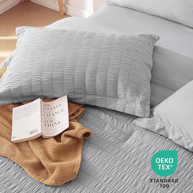MUXHOMO 5 Pieces Twin XL Comforter Set, Seersucker Bed in a Bag Twin XL Size - Image 9