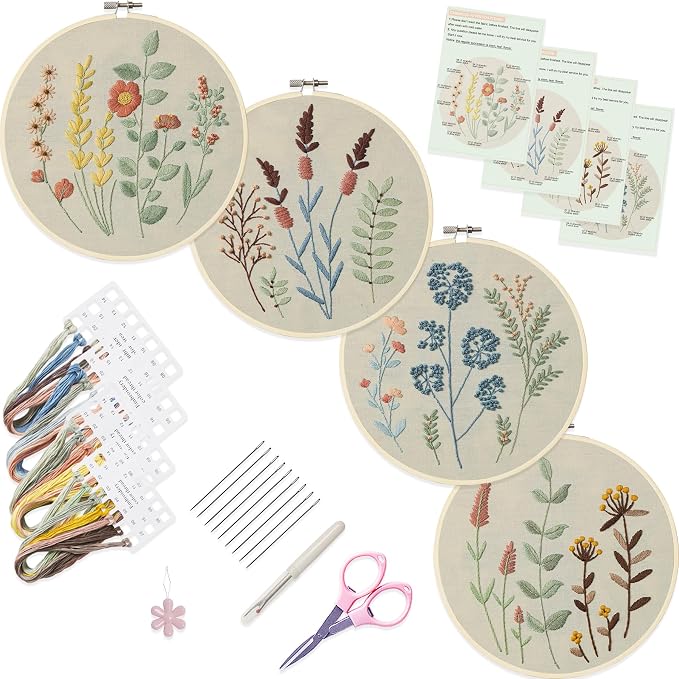 Bonroy 4 Sets Embroidery Kit for Beginners, Embroidery Kit for Art Craft Handy by Bonroy