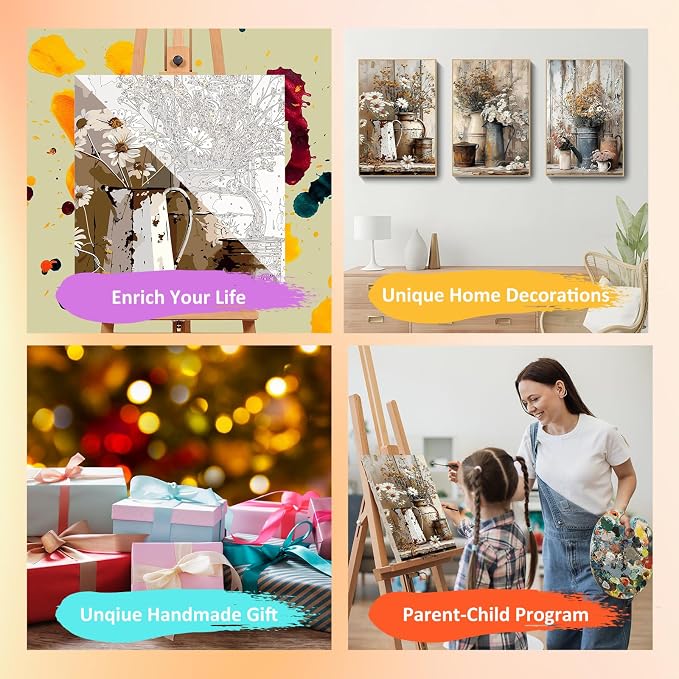 Mandun 3 Pack Paint by Numbers for Adult, Farmhouse Paint by Numbers Kit for - Image 7