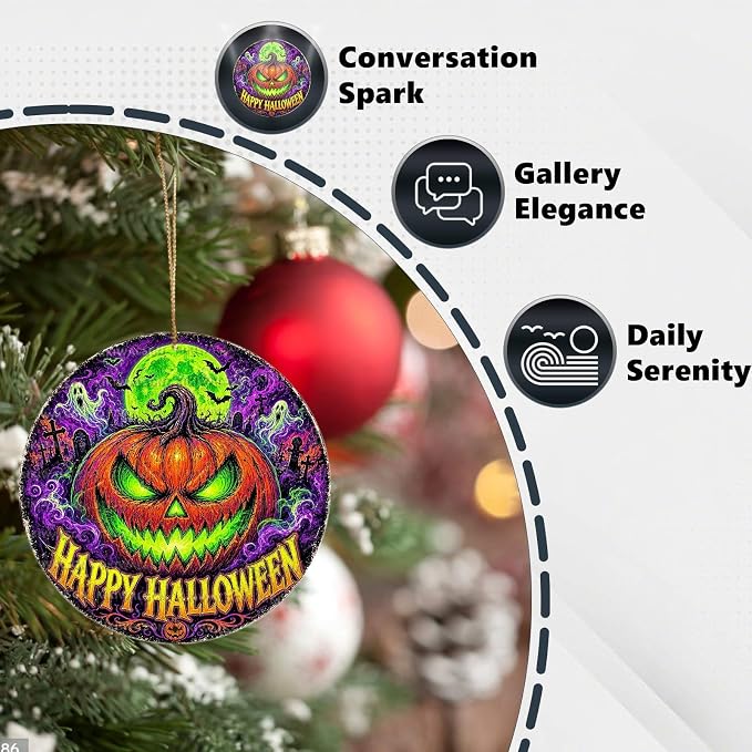 Neon Pumpkin Halloween Metal Tin Sign Round Wall Decor Glowing Jack O Lantern - Image 3