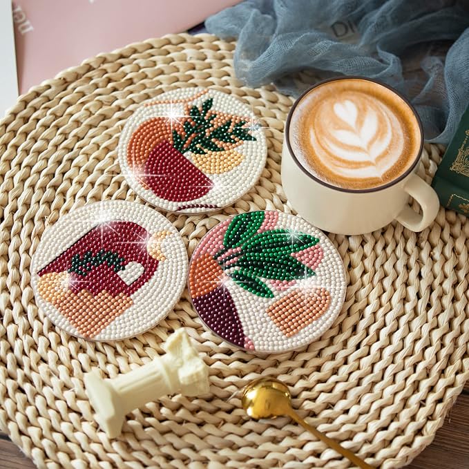 Temlum 6 Pcs Diamond Painting Coasters Kit, Abstract Plant Diamond Art Coasters - Image 8