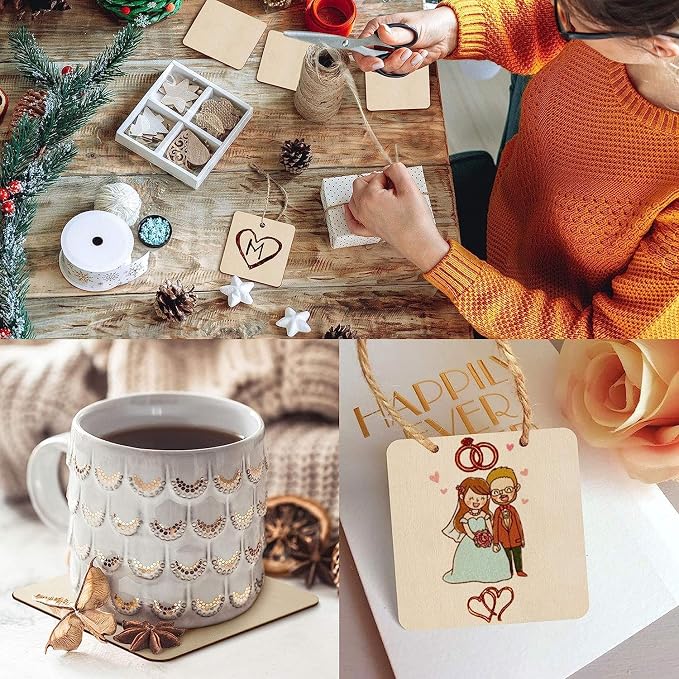Unfinished Wood Pieces 80 Pcs 3"x3" inch Wood Board Wooden Squares Wooden - Image 3