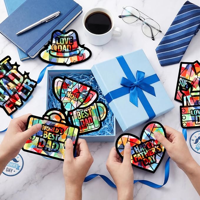 Eersida 32 Pcs Fathers Day Suncatchers Paper Craft Set DIY Flower Shaped - Image 6