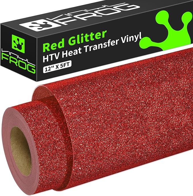 VINYL FROG Red Glitter HTV Vinyl Heat Transfer Vinyl Roll 12" x 5ft Red Iron on by VINYLFROG