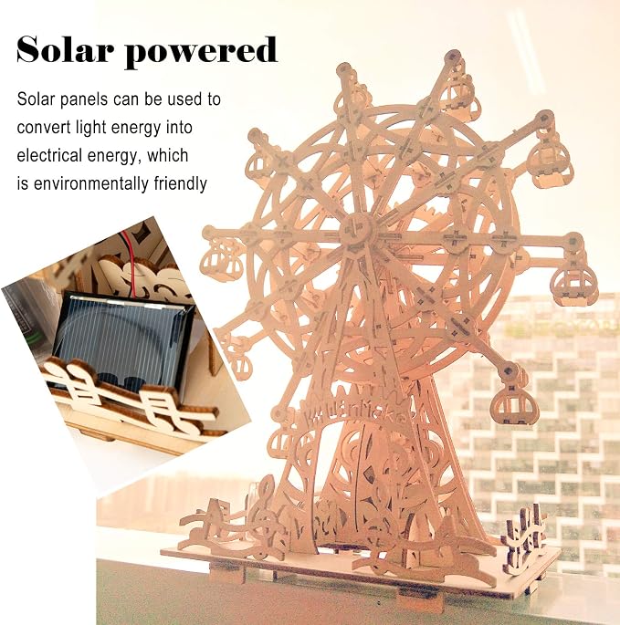 Solar 3D Wooden Puzzles for Adults Birthday Gifts Wood Ferris Wheel DIY Model - Image 6