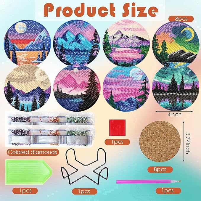 ijbnhd Sunsets Diamond Painting Coasters Kits, 4X4inch | Diamond Art Coasters - Image 3