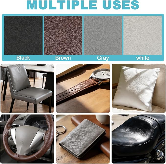 Grey Faux Leather Fabric 20"×55" Lychee Grain Upholstery Vinyl - Image 7