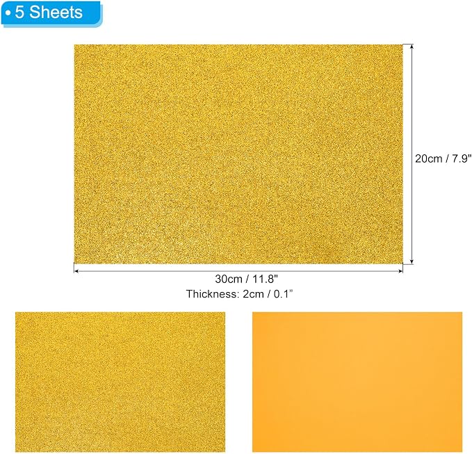 PATIKIL Yellow Shiny EVA Glitter Foam Sheet 11.8 x 7.9 Inch 2mm Thick Sparkle - Image 2