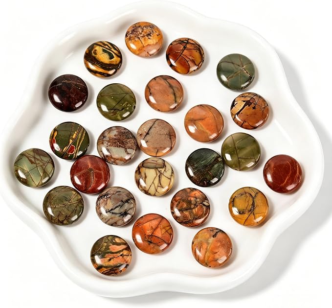 25Pcs 16mm Smooth Coin Natural Red Creek Jasper Beads - Image 3