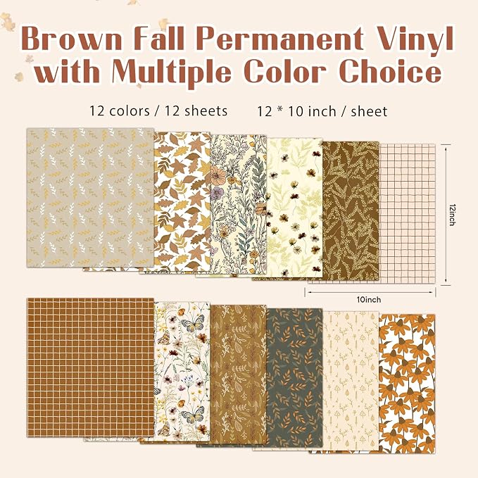 Tintnut Thanksgiving Permanent Vinyl 12 Pcs 12x10in Fall Adhesive Vinyl | Brown - Image 2