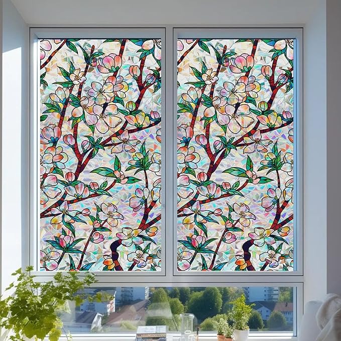 Retro Flowers Window Privacy Film, Magnolia Stained Glass Decorative Window Film - Image 5