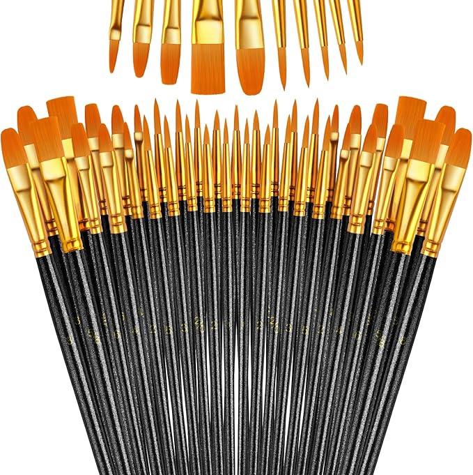 Paint Brushes Set, 5 Pack 50 Pcs Round-Pointed Tip Paintbrushes Nylon Hair by LIDCOM