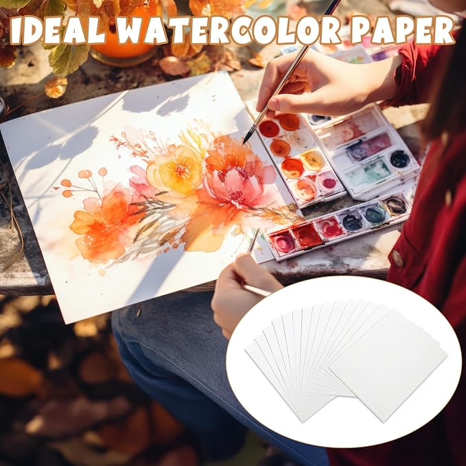 TecUnite 60 Sheets Watercolor Paper Pad Bulk Art White Cold Press Painting Paper - Image 6