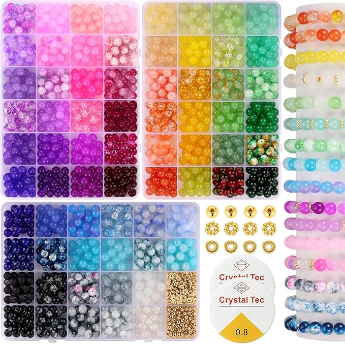 8mm Glass Beads Bracelet Making Kit, Funtopia Round Glass Beads by Funtopia
