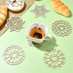 12 pcs 6 Styles Hollow Star Theme Wooden Drink Coasters Snowflake Hexagon - Image 6