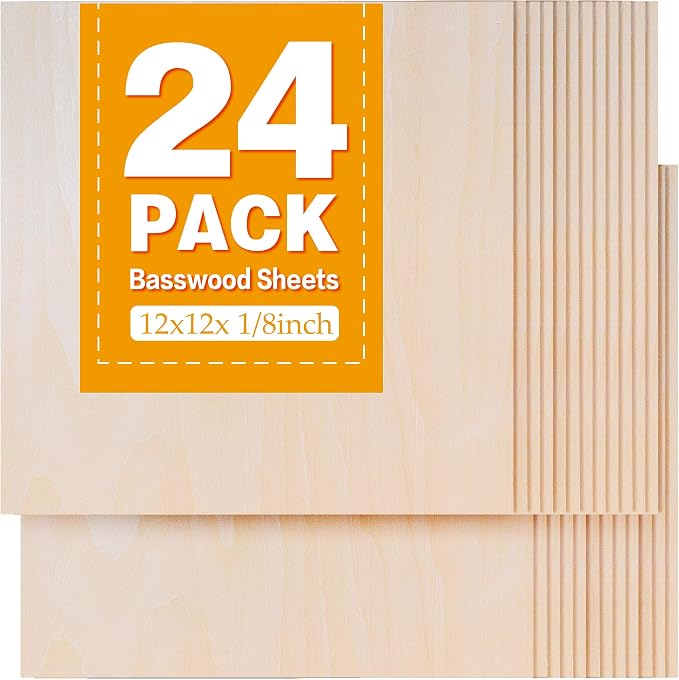 24Pack Basswood Sheets 12"x12"x1/8", 3mm Basswood by Unknown