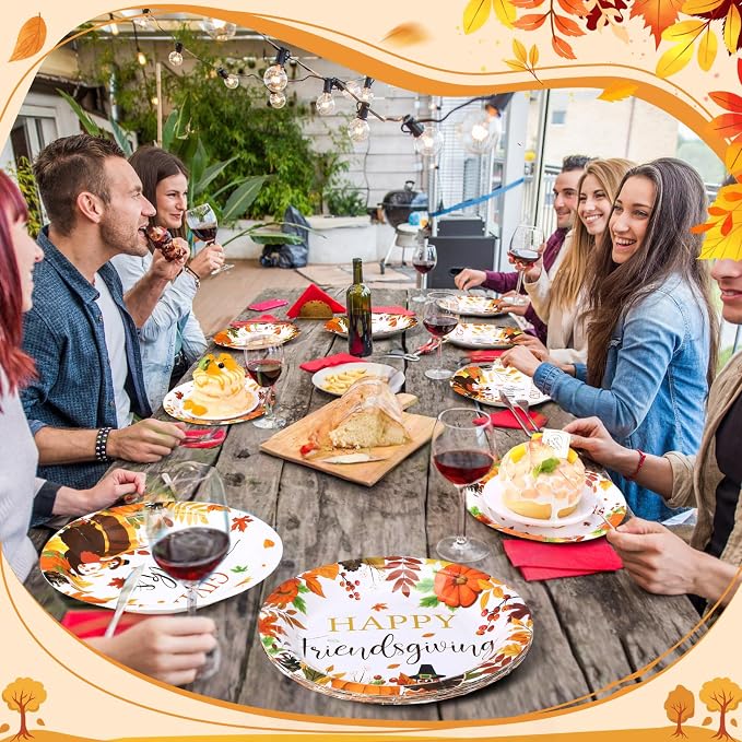 Funnymoom 60 Pcs 7 Inch Happy Friendsgiving Paper Plates Give Thanks Plates - Image 4