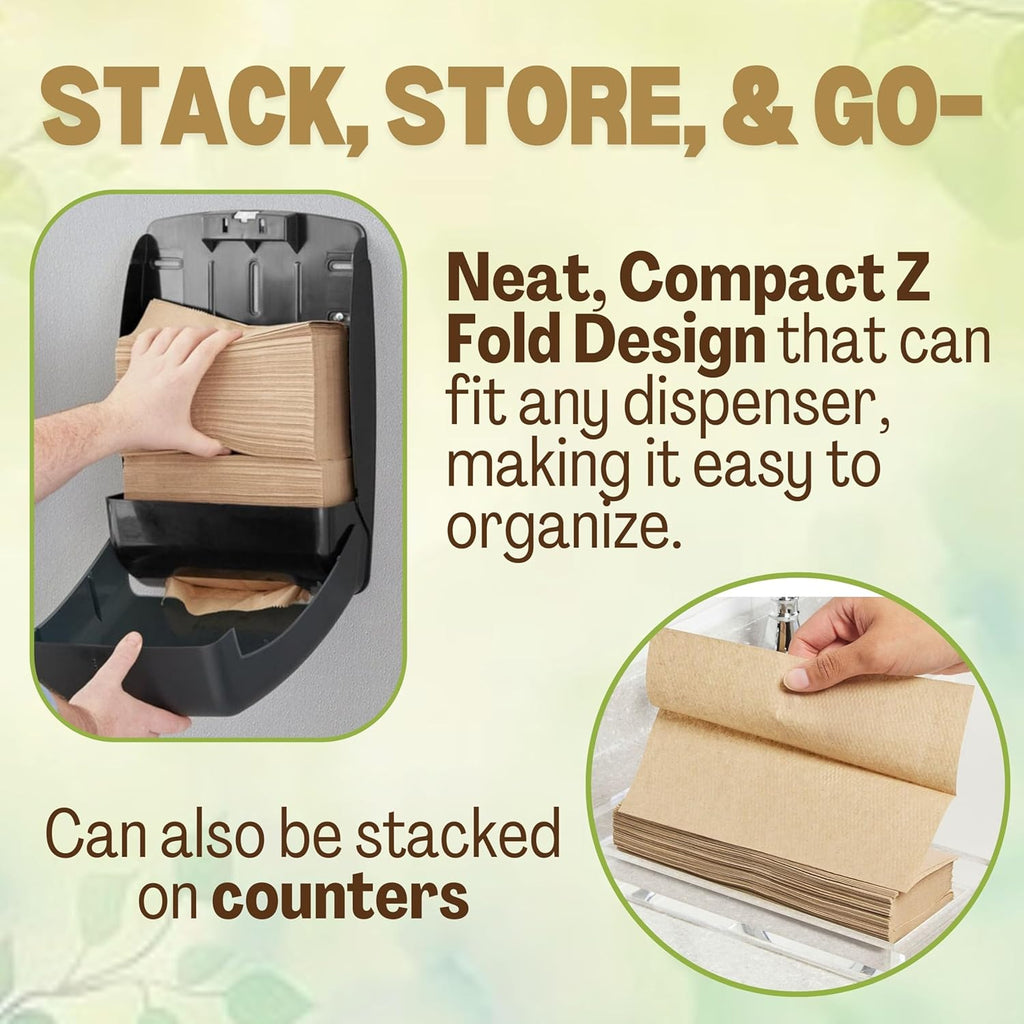 Brown Unbleached Z-Fold Paper Towels – 1000ct | Commercial Multifold Paper Towels for Dispenser | All-Natural, Bleach-Free, Tri-Fold Recycled Disposable Hand Towels for Bathroom & Kitchen Use