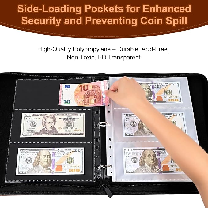 Cash Album with 180 Pockets – WITHYU Expandable 3-Ring Binder Currency - Image 2