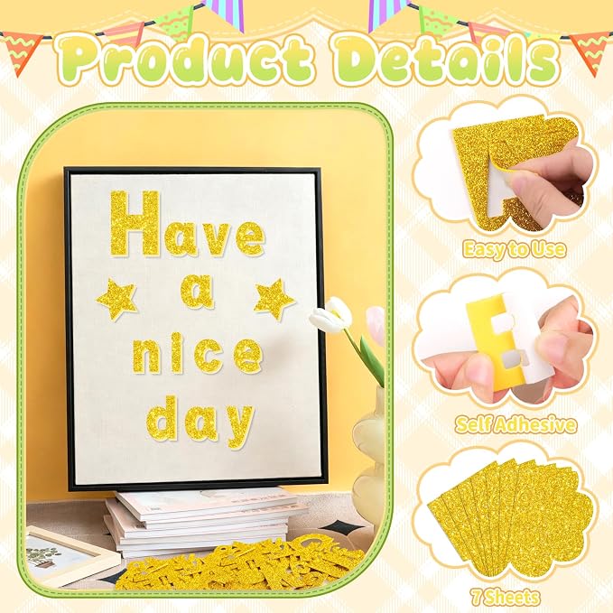 Glitter Foam Letter Stickers 469 Pcs Self-Adhesive Uppercase & Lowercase ABC - Image 3