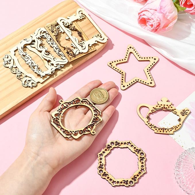 18 pcs 9 Styles Hollow Pyrography Theme Unfinished Blank Wood Cutout Charms - Image 4