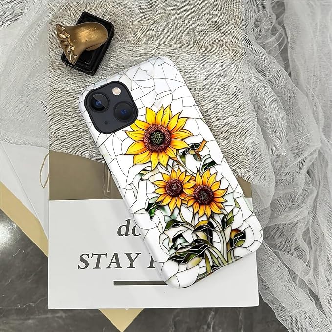 ZHEGAILIAN Case for iPhone 13 14, Sunflower Faux Stained Glass Effect Durable - Image 6