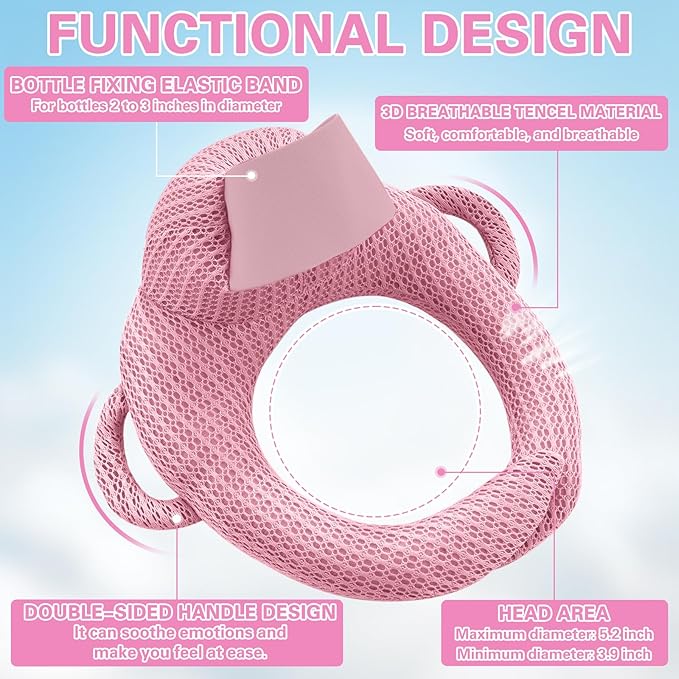 kornsurte Bottle Holder Pillow, Aadjustable Bottle Feeding Pillow for Mom Easier Nursing, Head Support Pad for Bottle Feeding Comfort Care, Arm & Wrist Relief (Pink)