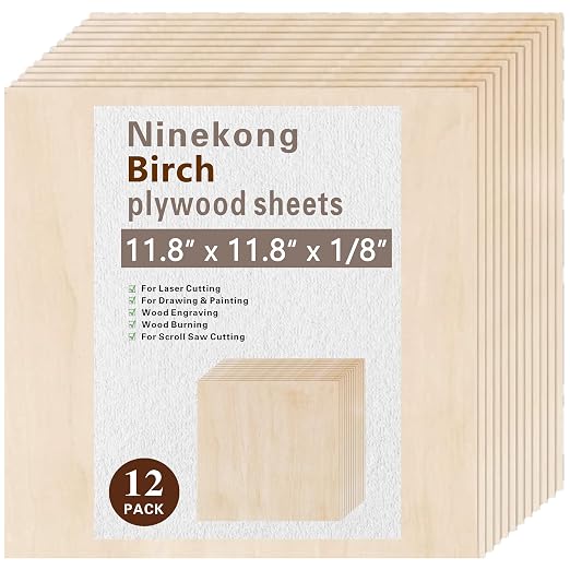 12 Pack Birch Plywood Sheets 1/8", 11.8"x11.8"x1/8" inch Plywood Sheets by Unknown
