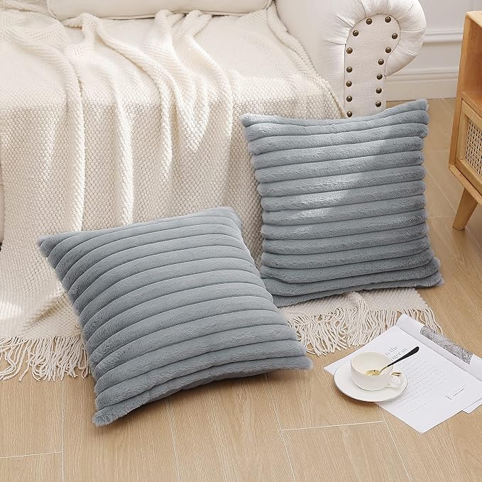 Pallene Faux Fur Plush Throw Pillow Covers 18x18 Set of 2, Luxury Soft Fluffy - Image 6