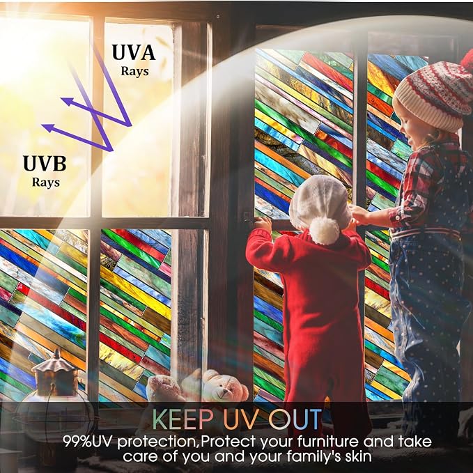 Coavas Stained Glass Window Film: Upgrade 3D Rainbow Window Clings Sun Blocking - Image 9