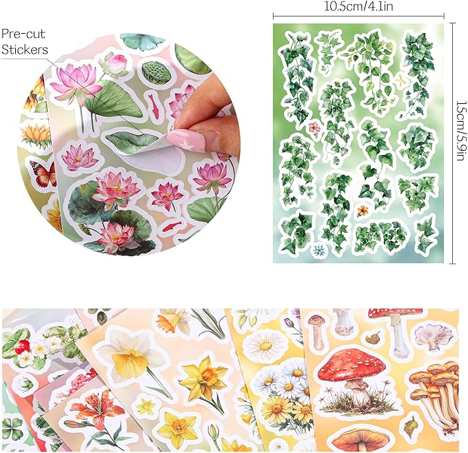 800+ PCS Floral Sticker Book for Journaling Supplies, Leaf Flower Watercolor - Image 4