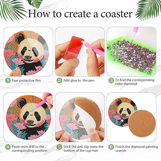 EWJRNSF 8 PCS Diamond Art Coasters Kit, Small Diamond Painting Coasters - Image 3